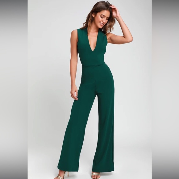 Thinking Out Loud Hunter Green Backless Jumpsuit - Picture 1 of 2